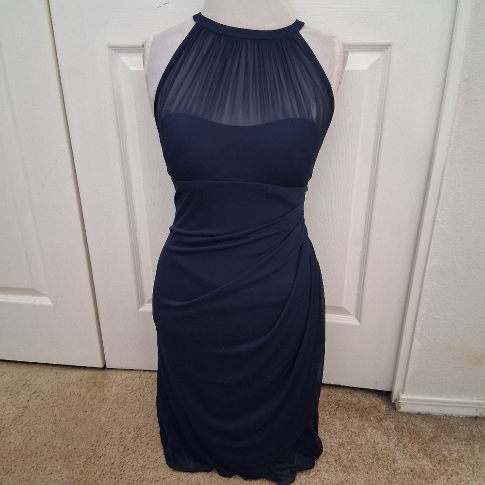 Davids Bridal Navy Blue Sheer Top Dress Size 6